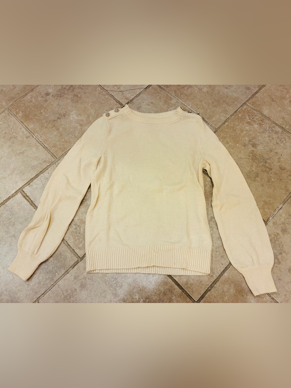 J. Crew Cream Crewneck Sweater with Shoulder Buttons